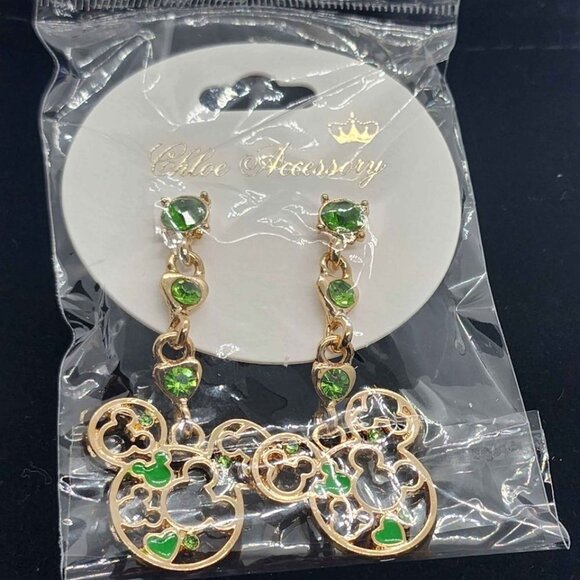 Brand NEW  Green and Gold Color MICKEY MOUSE Earrings - Picture 1 of 4
